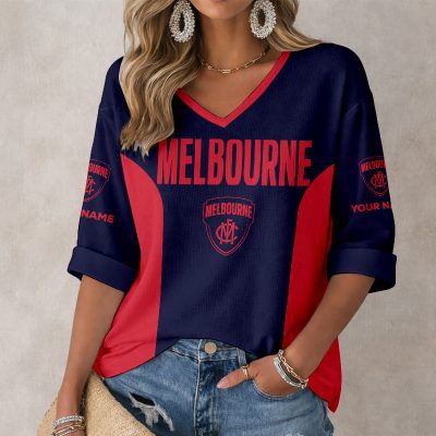AFL Melbourne Demons Custom Name Long Sleeves V-neck Shirt v1