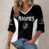 AFL Collingwood Magpies Custom Name Long Sleeves V-neck Shirt v1