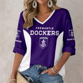 AFL Fremantle Dockers Custom Name Long Sleeves V-neck Shirt v1