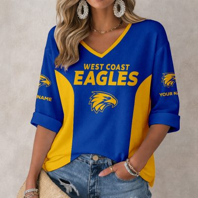 AFL West Coast Eagles Custom Name Long Sleeves V-neck Shirt v1