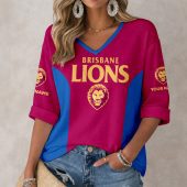 AFL Brisbane Lions Custom Name Long Sleeves V-neck Shirt v1