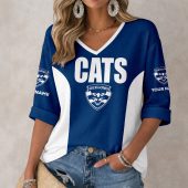 AFL Geelong Cats Custom Name Long Sleeves V-neck Shirt v1