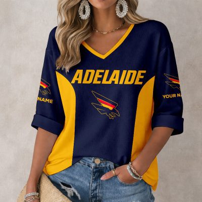 AFL Adelaide Crows Custom Name Long Sleeves V-neck Shirt v1