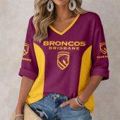 NRL Brisbane Broncos Custom Name Long Sleeves V-neck Shirt v6