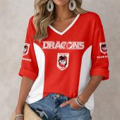 NRL St. George Illawarra Dragons Custom Name Long Sleeves V-neck Shirt v6