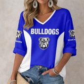 NRL Canterbury-Bankstown Bulldogs Custom Name Long Sleeves V-neck Shirt v6