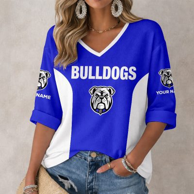 NRL Canterbury-Bankstown Bulldogs Custom Name Long Sleeves V-neck Shirt v6