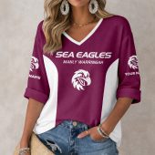 NRL Manly Warringah Sea Eagles Custom Name Long Sleeves V-neck Shirt v6