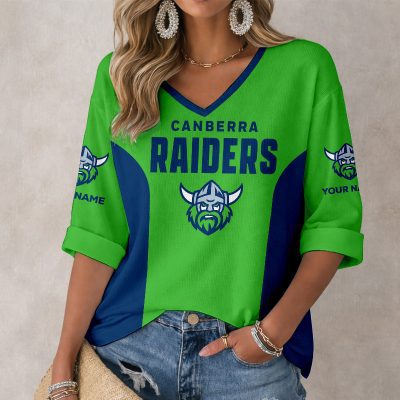 NRL Canberra Raiders Custom Name Long Sleeves V-neck Shirt v6