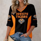 NRL Wests Tigers Custom Name Long Sleeves V-neck Shirt v6