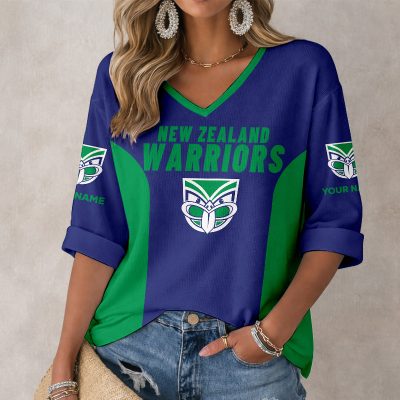 NRL New Zealand Warriors Custom Name Long Sleeves V-neck Shirt v6
