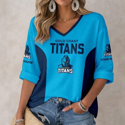 NRL Gold Coast Titans Custom Name Long Sleeves V-neck Shirt v6