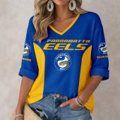 NRL Parramatta Eels Custom Name Long Sleeves V-neck Shirt v6