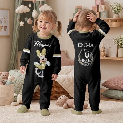 Collingwood Magpies AFL MK Mouse Custom Name Children's Romper