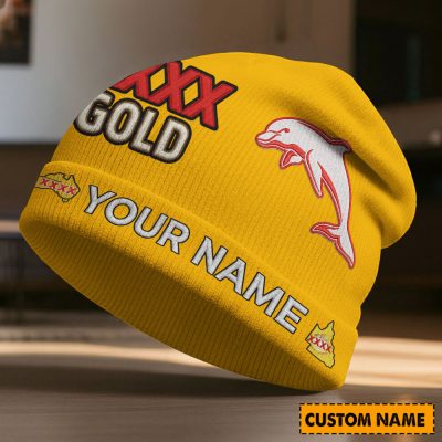 Custom Name NRL Dolphins NRL x XXXX Gold Beanie Hat Custom  v1