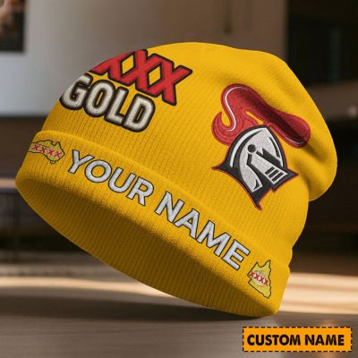 Custom Name NRL Newcastle Knights NRL x XXXX Gold Beanie Hat Custom  v1