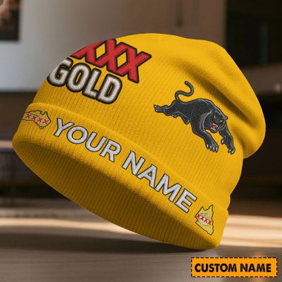 Custom Name NRL Penrith Panthers NRL x XXXX Gold Beanie Hat Custom  v1