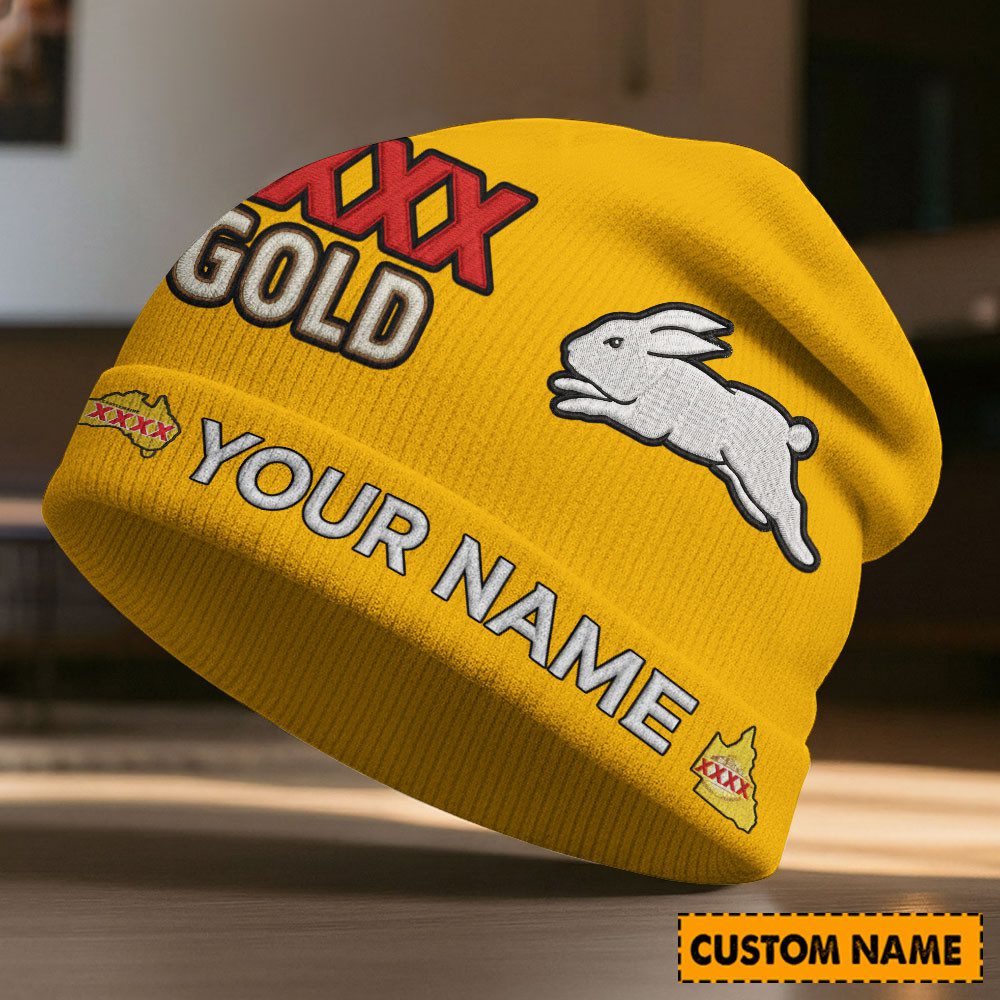 Custom Name NRL South Sydney Rabbitohs NRL x XXXX Gold Beanie Hat Custom v1 Custom Name NRL South Sydney Rabbitohs NRL x XXXX Gold Beanie Hat Custom v1