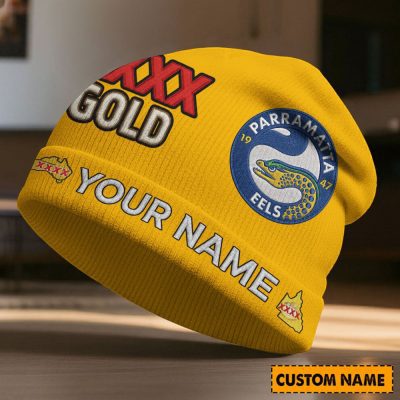 Custom Name NRL Parramatta Eels NRL x XXXX Gold Beanie Hat Custom  v1
