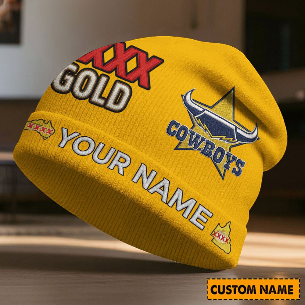 Custom Name NRL North Queensland Cowboys NRL x XXXX Gold Beanie Hat Custom v1 Custom Name NRL North Queensland Cowboys NRL x XXXX Gold Beanie Hat Custom v1