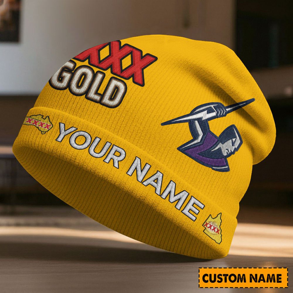 Custom Name NRL Melbourne Storm NRL x XXXX Gold Beanie Hat Custom v1 Custom Name NRL Melbourne Storm NRL x XXXX Gold Beanie Hat Custom v1