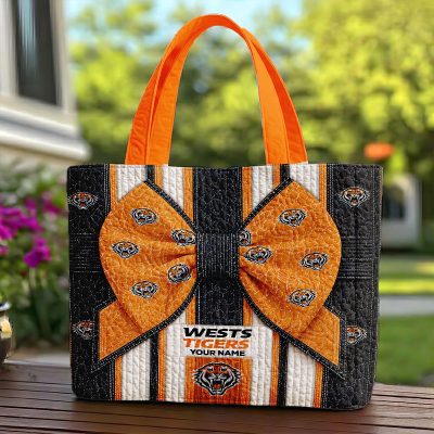 Custom Name NRL Wests Tigers Quilted Tote Bag v1