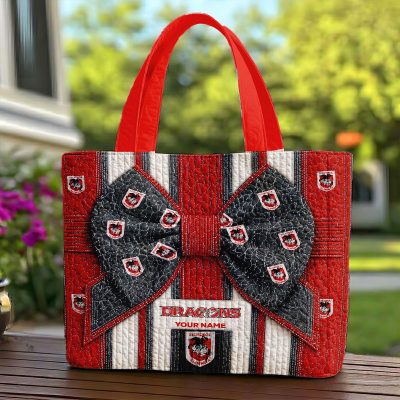Custom Name NRL St. George Illawarra Dragons Quilted Tote Bag v1
