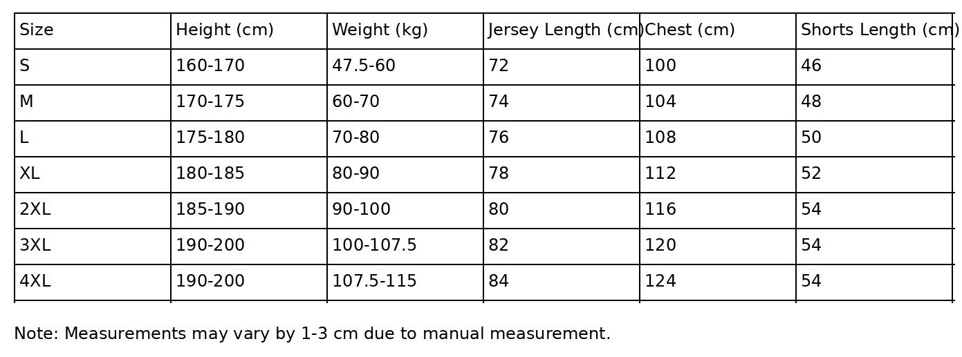 Fan Version Size Chart English Kg - demo10