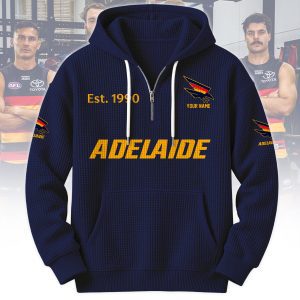 Adelaide Crows AFL Custom name Popcorn Texture Half Zip Hoodie v2