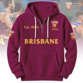 Brisbane Lions AFL Custom name Popcorn Texture Half Zip Hoodie v2