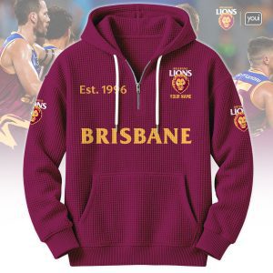 Brisbane Lions AFL Custom name Popcorn Texture Half Zip Hoodie v2