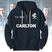 Carlton Blues AFL Custom name Popcorn Texture Half Zip Hoodie v2