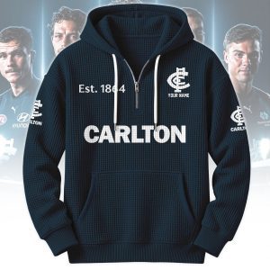 Carlton Blues AFL Custom name Popcorn Texture Half Zip Hoodie v2