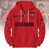 Essendon Bombers AFL Custom name Popcorn Texture Half Zip Hoodie v2