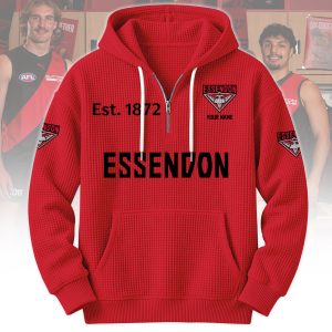 Essendon Bombers AFL Custom name Popcorn Texture Half Zip Hoodie v2