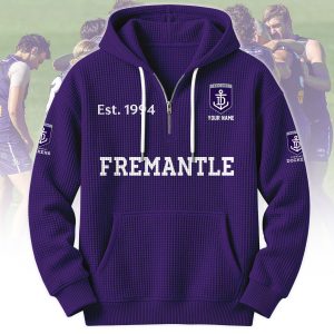 Fremantle Dockers AFL Custom name Popcorn Texture Half Zip Hoodie v2