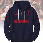 Melbourne Demons AFL Custom name Popcorn Texture Half Zip Hoodie v2