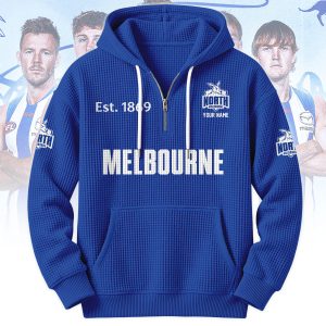 North Melbourne AFL Custom name Popcorn Texture Half Zip Hoodie v2