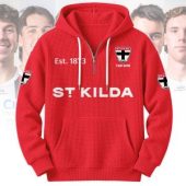 St Kilda Saints AFL Custom name Popcorn Texture Half Zip Hoodie v2