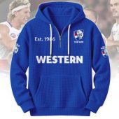 Western Bulldogs AFL Custom name Popcorn Texture Half Zip Hoodie v2