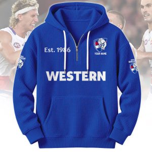 Western Bulldogs AFL Custom name Popcorn Texture Half Zip Hoodie v2