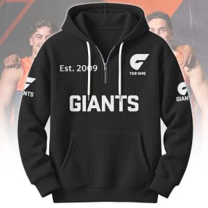 GWS Giants AFL Custom name Popcorn Texture Half Zip Hoodie v2
