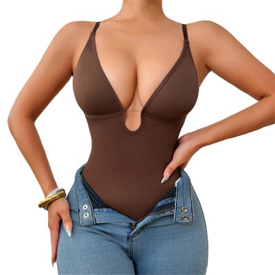 Wechery Shapers Woman Underwear Seamless Deep V Neck Top Waist Trainer Tummy Control Sexy Slimming Bodysuit Thongs