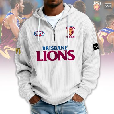 Brisbane Lions AFL Custom name Popcorn Texture Half Zip Sweatshirt v1