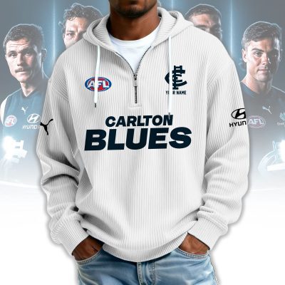 Carlton Blues AFL Custom name Popcorn Texture Half Zip Sweatshirt v1