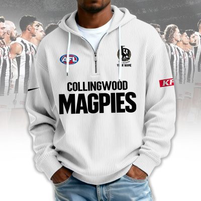 Collingwood Magpies AFL Custom name Popcorn Texture Half Zip Sweatshirt v1