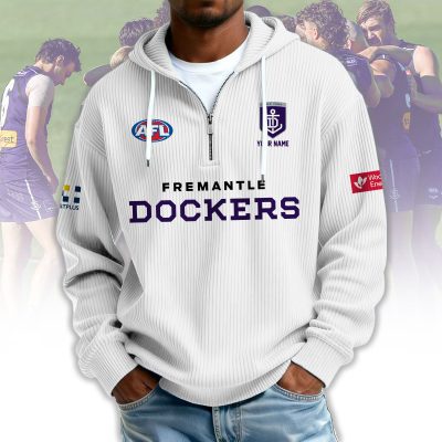 Fremantle Dockers AFL Custom name Popcorn Texture Half Zip Sweatshirt v1
