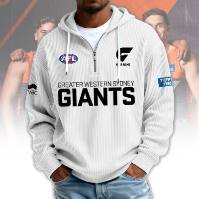 GWS Giants AFL Custom name Popcorn Texture Half Zip Sweatshirt v1