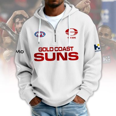 Gold Coast Suns AFL Custom name Popcorn Texture Half Zip Sweatshirt v1