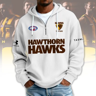 Hawthorn Hawks AFL Custom name Popcorn Texture Half Zip Sweatshirt v1